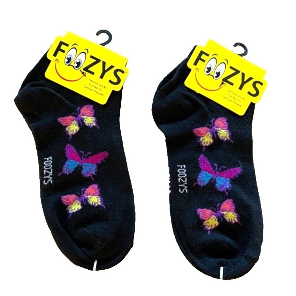 Foozys Women's Ankle Socks:‎ 2 Pair Set; Butterflies; Black; Women's Size 9-11